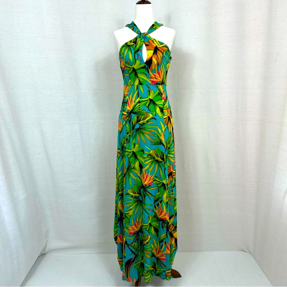 INC International Concepts Green Orange Halter Maxi Dress